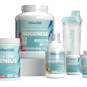 Pack Sèche OSMOSE : Isolate 2 kg + EAA Zero Genius + Brûleur Speedhryne + L-Carnitine Carnispeed + Glutamine + shaker offert !
