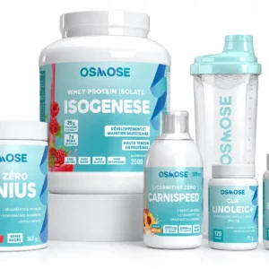 Pack Sèche OSMOSE : Isolate 2 kg + EAA Zero Genius + Speeddhryne + CLA Linolei + L-Carnitine Carnispeed + Glutamine + shaker offert !
