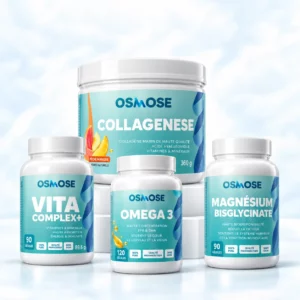 Le Pack Santé OSMOSE réunit 4 compléments complémentaires : Vita Complex+, Magnésium Bisglycinate, Collagenese et Oméga 3.
